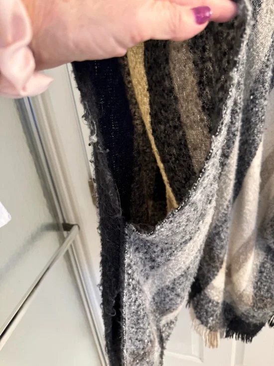 Nine West Black & Cream Plaid Fringe Open Poncho - Picture 5 of 5